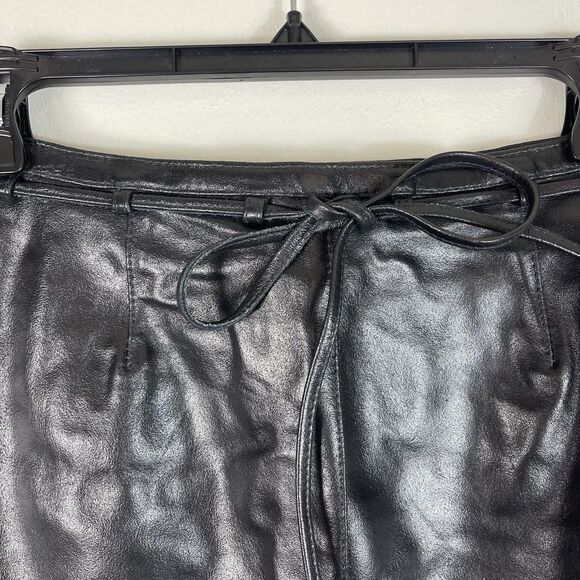 Vintage 90’s High Waist Leather Pencil Skirt Women’s Size 6 Black Belt Mob Wife - Picture 8 of 11